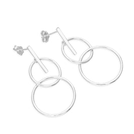 Sterling Silver Bar & Hoops Drop Stud Earrings