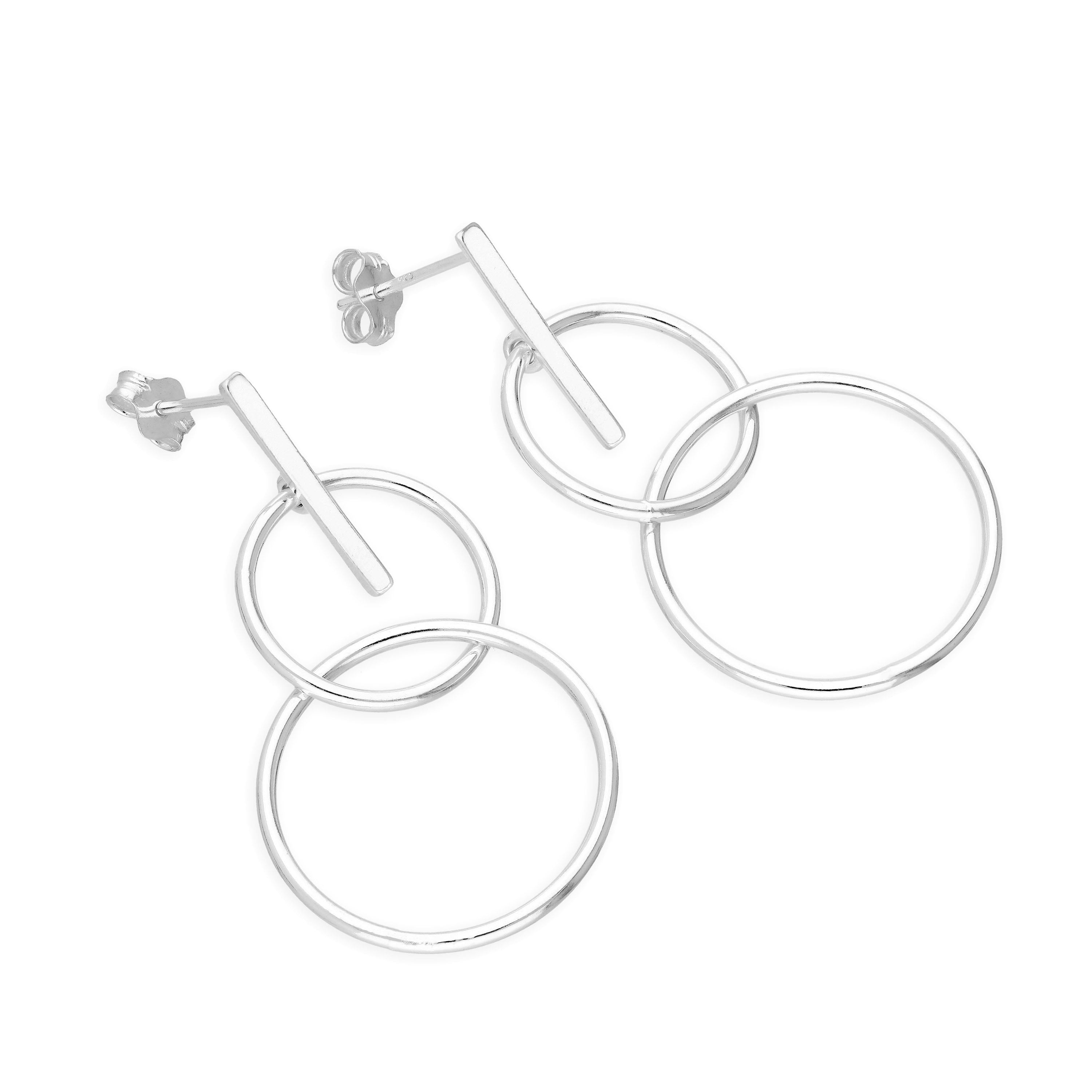 Sterling Silver Bar & Hoops Drop Stud Earrings