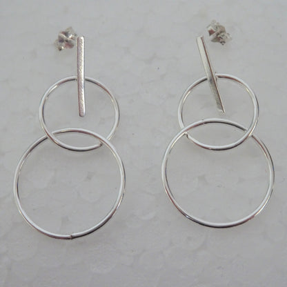 Sterling Silver Bar & Hoops Drop Stud Earrings