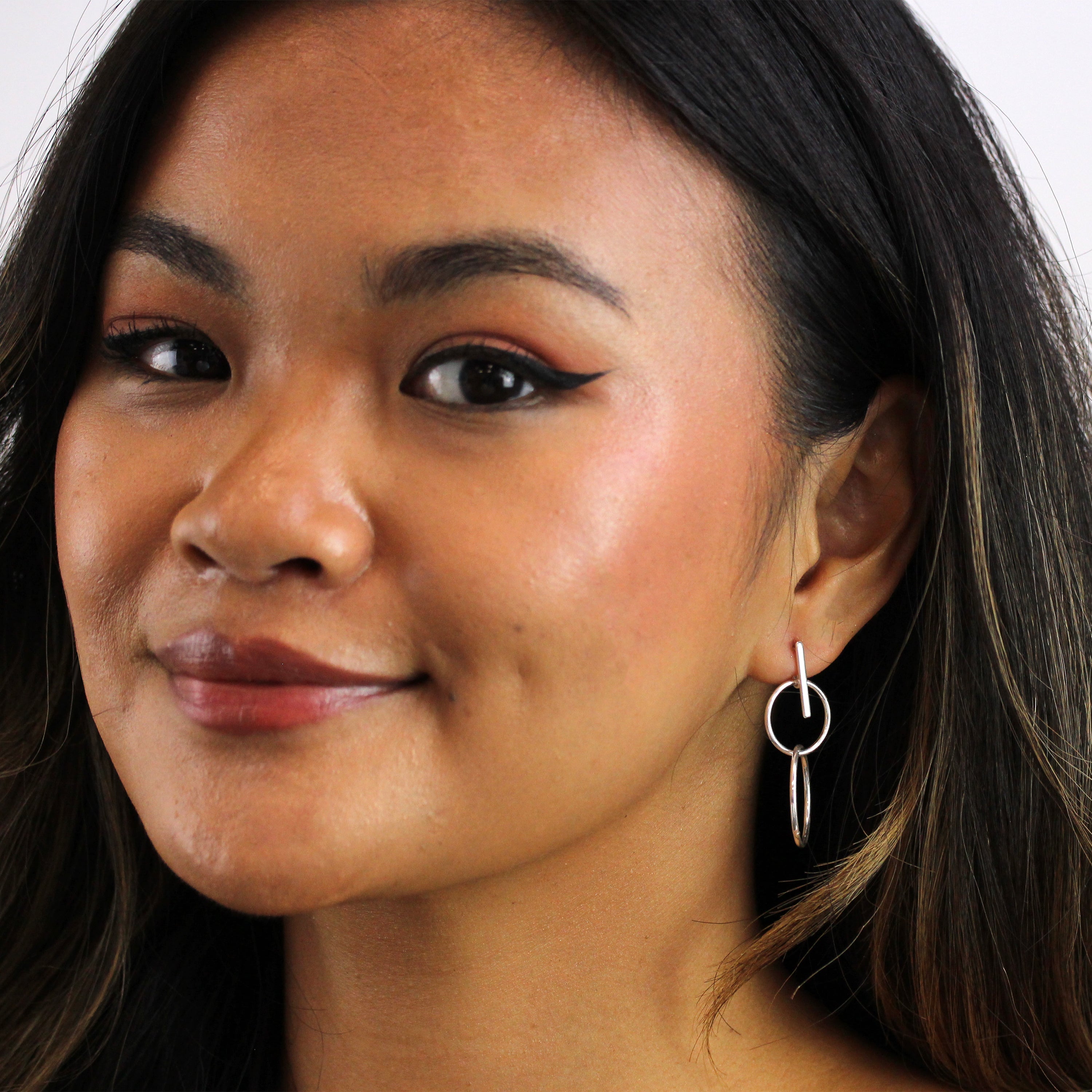 Sterling Silver Bar & Hoops Drop Stud Earrings