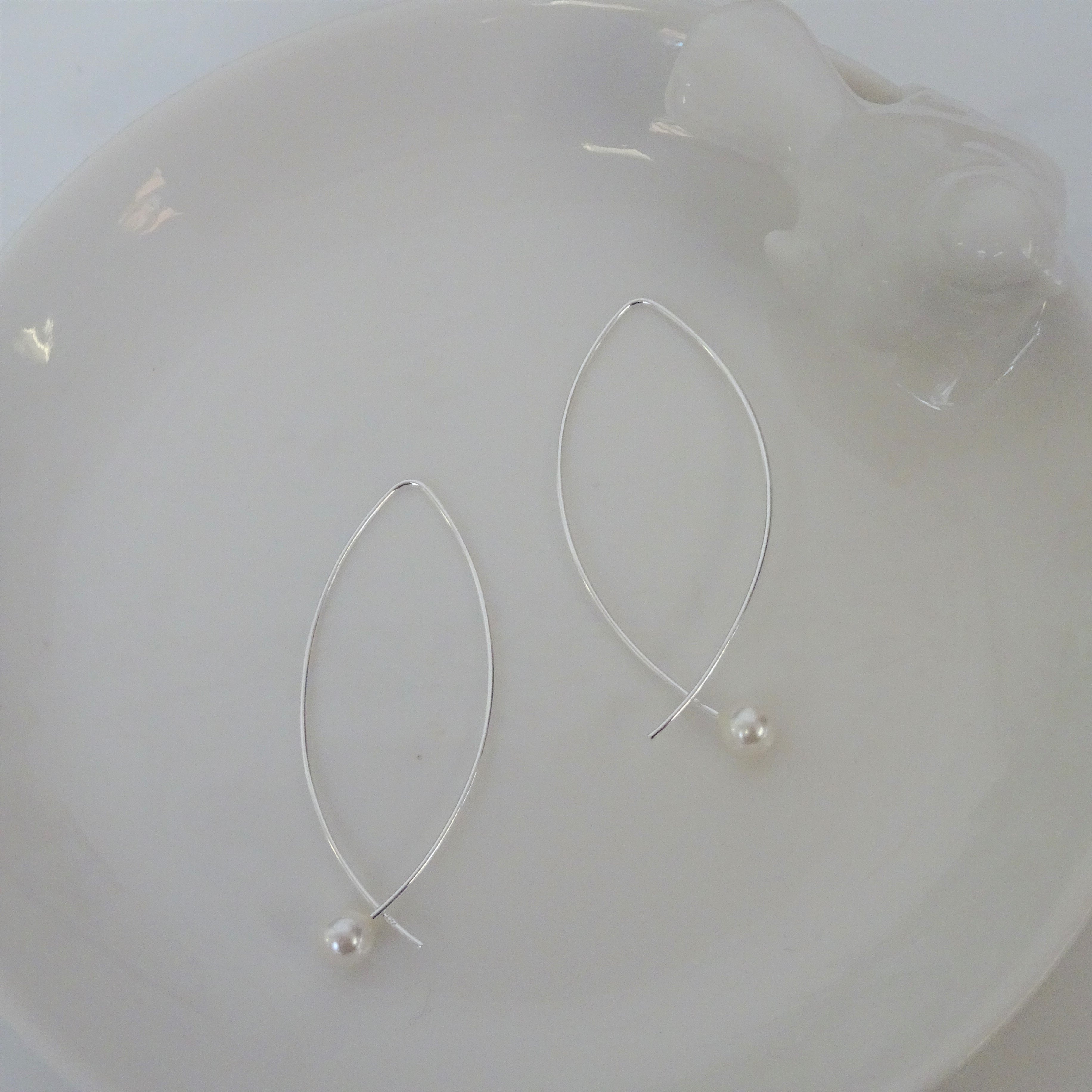 Sterling Silver & Pearl Loop Pull Through Earrings