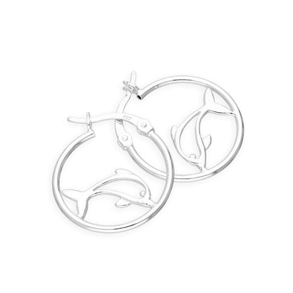 Sterling Silver Hoop Earrings with Dolphin