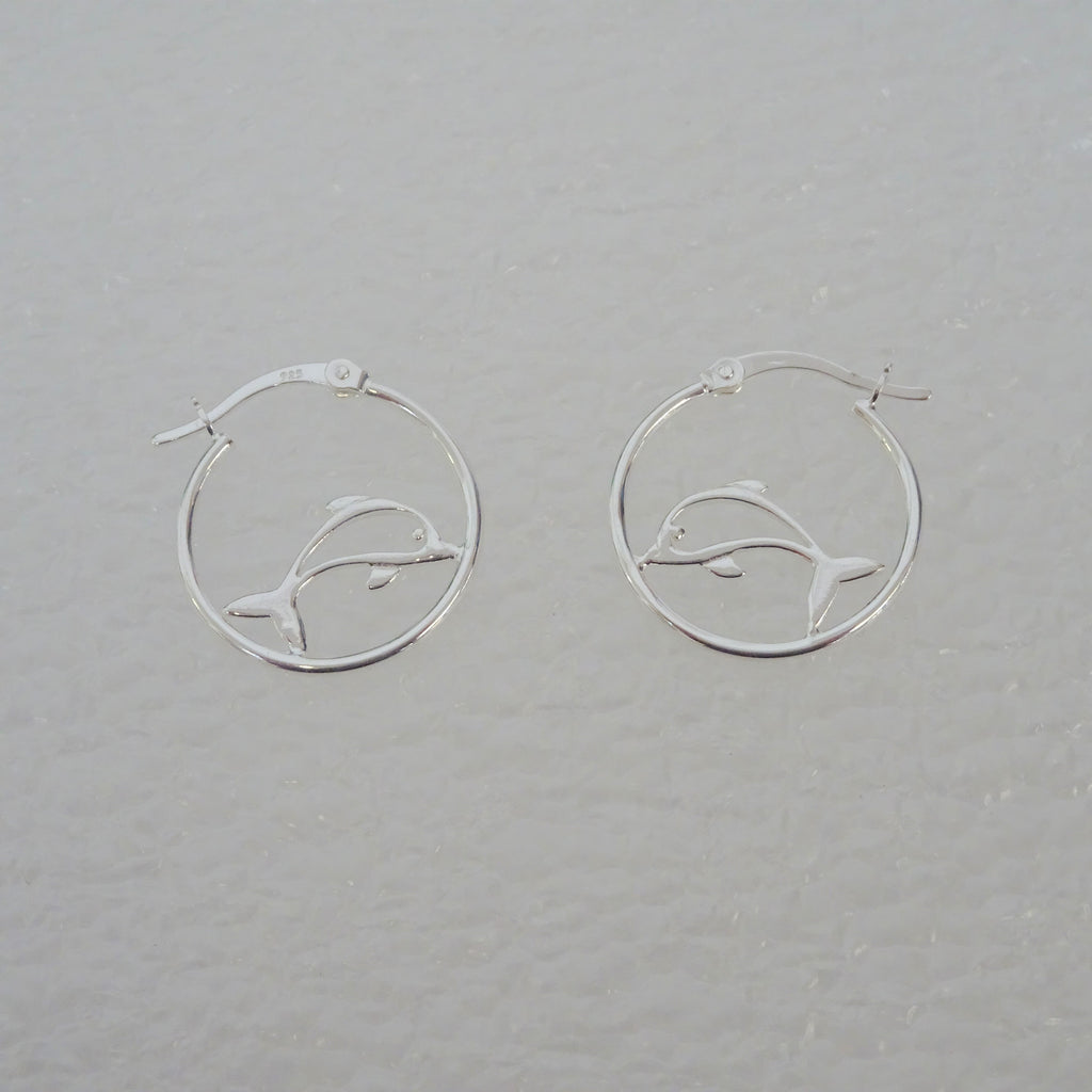 Sterling Silver Hoop Earrings with Dolphin