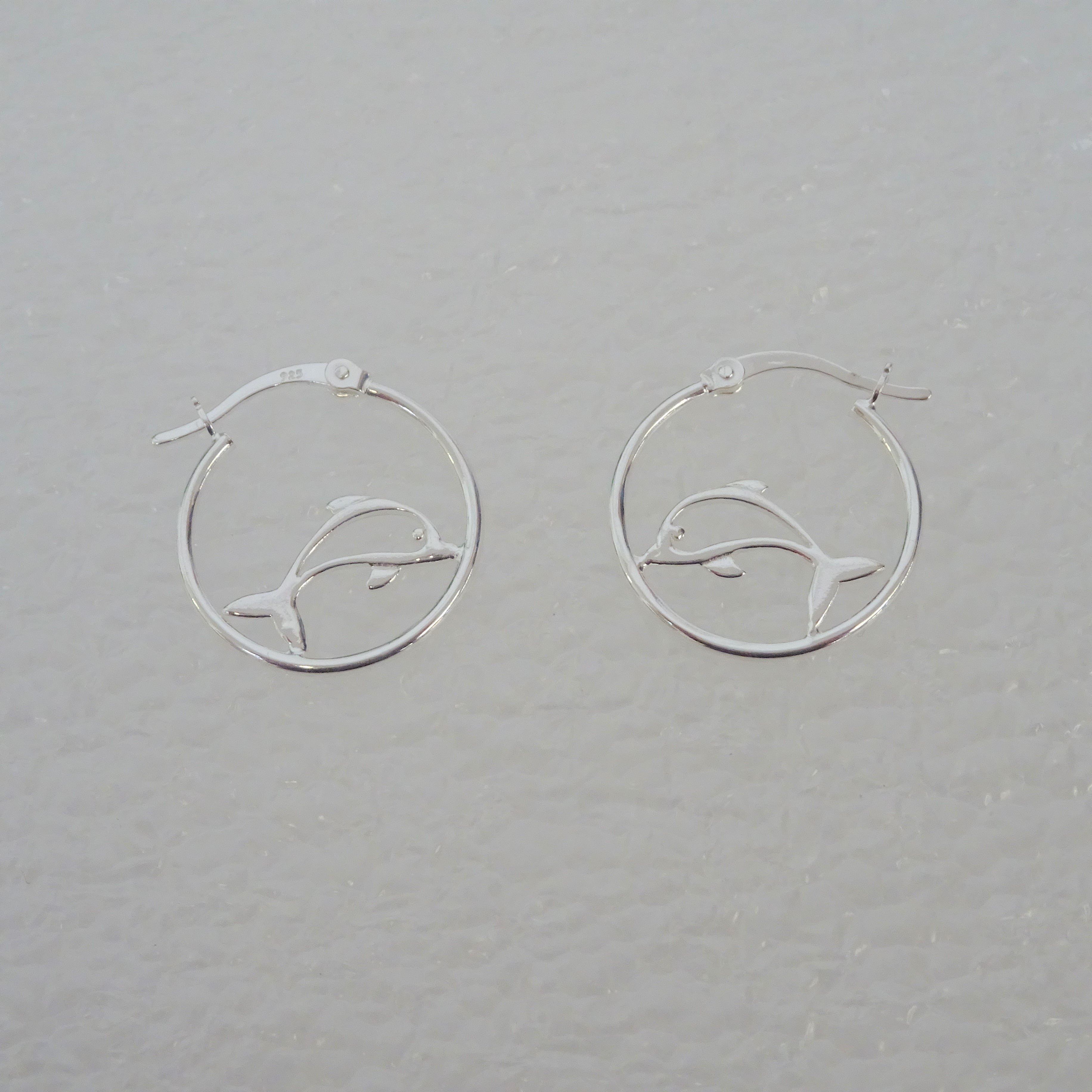 Sterling Silver Hoop Earrings with Dolphin