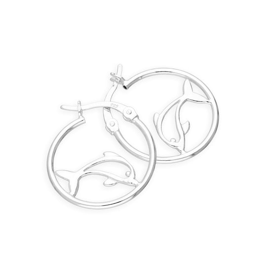 Sterling Silver Hoop Earrings with Dolphin
