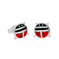 Large Sterling Silver & Coloured Enamel Ladybird Stud Earrings