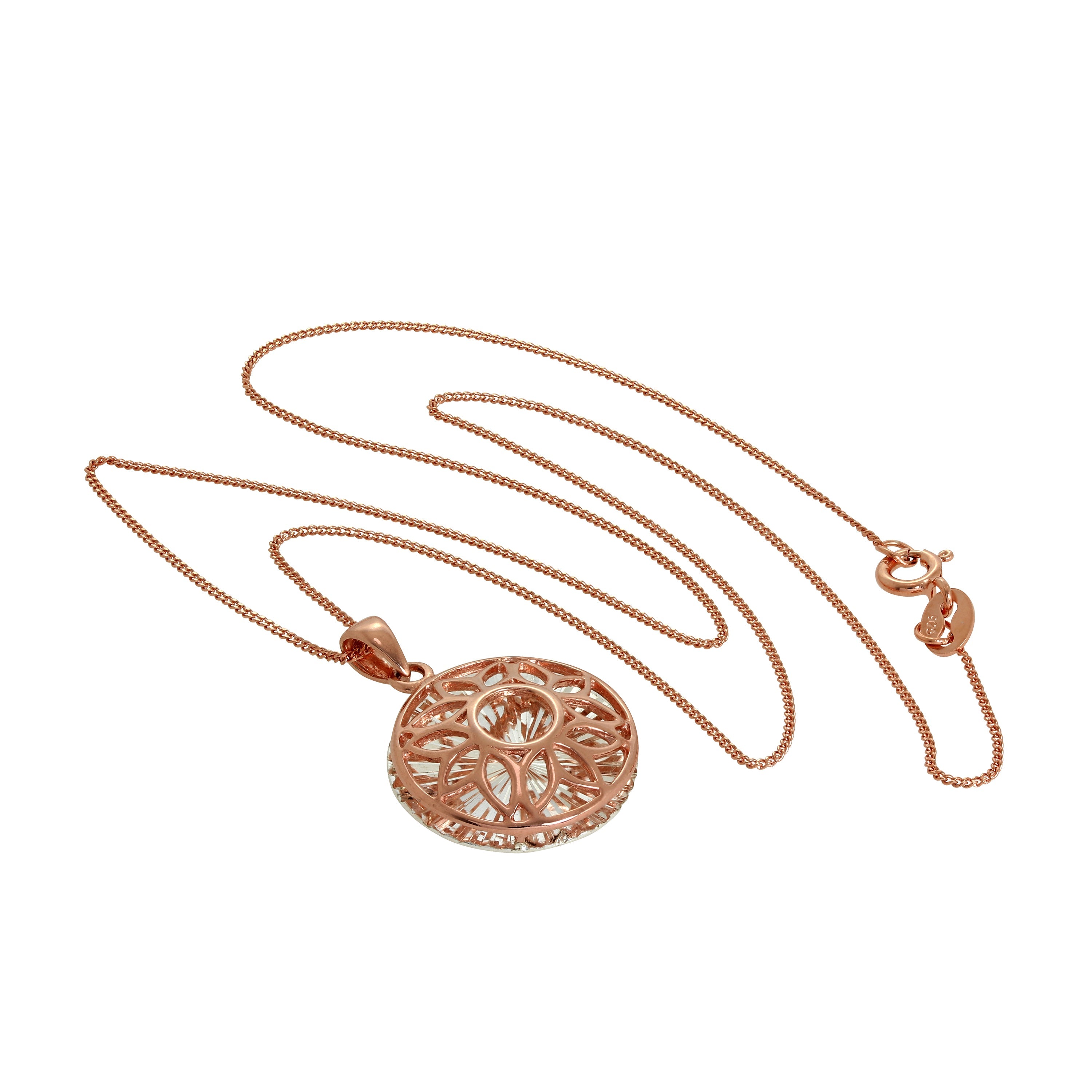 Rose Gold Plated Sterling Silver Diamond Cut Sun Flower Pendant Necklace 14 - 32 Inches