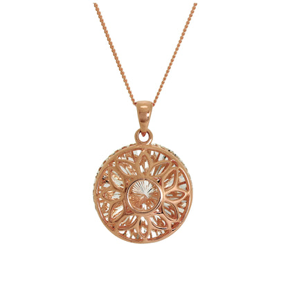 Rose Gold Plated Sterling Silver Diamond Cut Sun Flower Pendant Necklace 14 - 32 Inches
