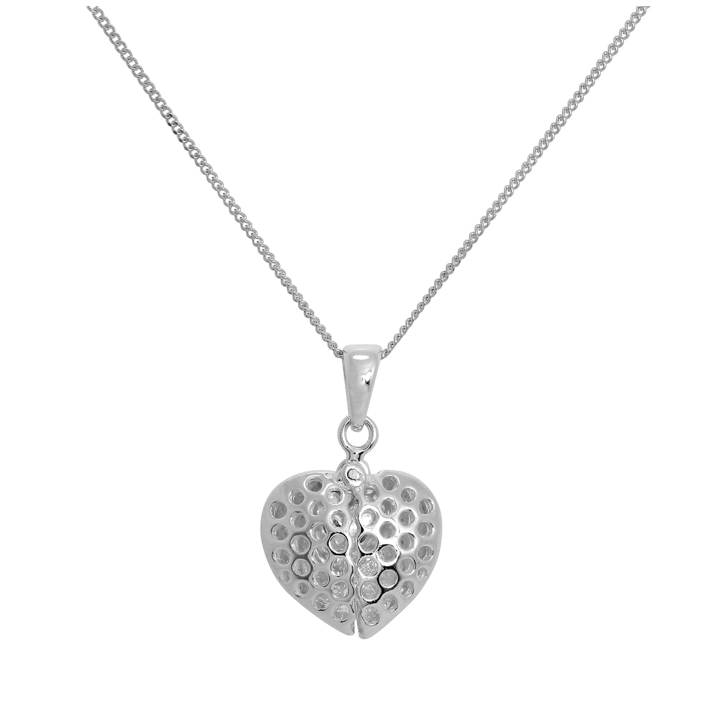 Sterling Silver Opening Heart Pendant with Little Heart Inside on Chain 14 - 32 Inches