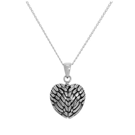 Sterling Silver Opening Angel Wing Heart Pendant with Little Heart Inside on Chain 14 - 22 Inches