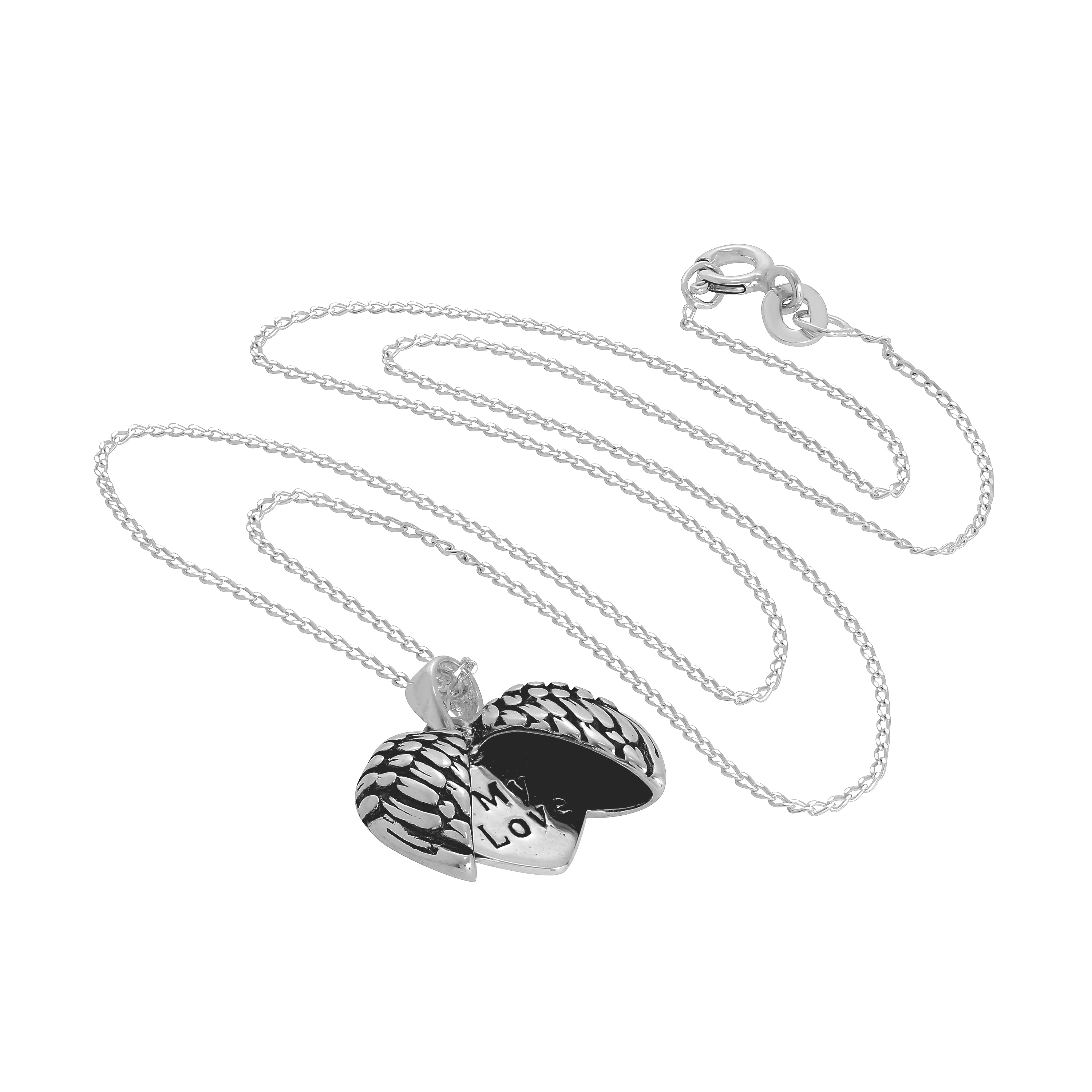 Sterling Silver Opening Angel Wing Heart Pendant with Little Heart Inside on Chain 14 - 22 Inches