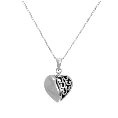 Sterling Silver Opening Heart Pendant with Small Heart Inside on Chain 14 - 22 Inches