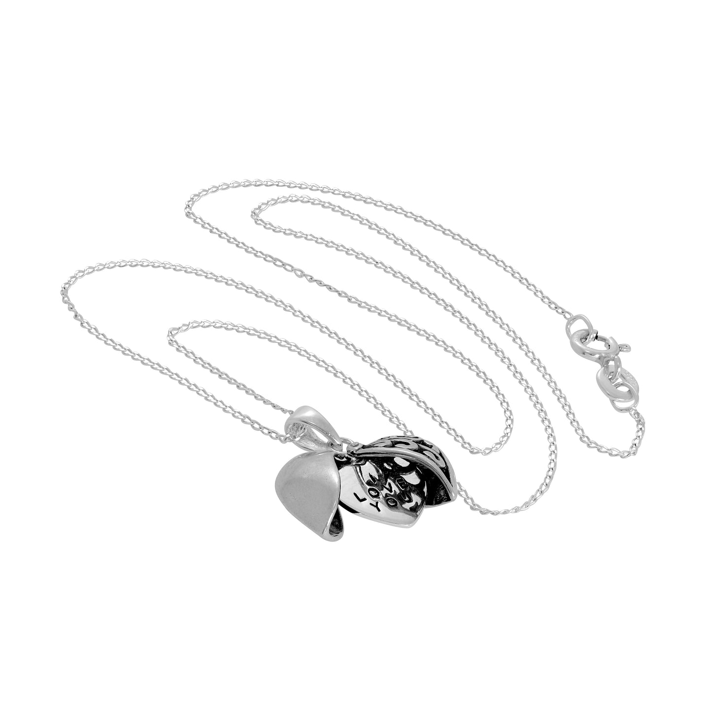 Sterling Silver Opening Heart Pendant with Small Heart Inside on Chain 14 - 22 Inches