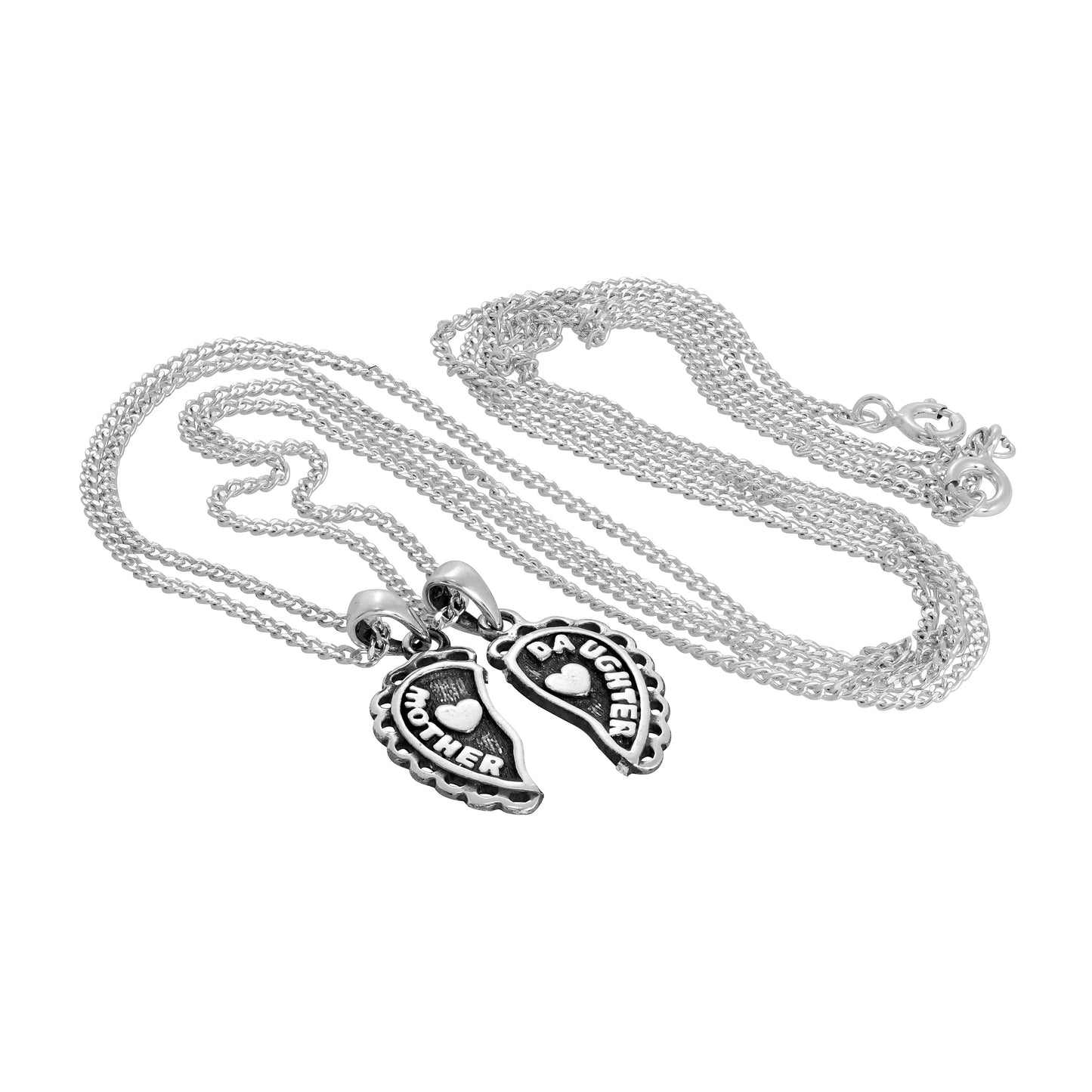 Sterling Silver Mother & Daughter Heart Double Pendant Necklace 16 - 24 Inches