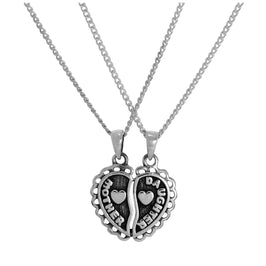 Sterling Silver Mother & Daughter Heart Double Pendant Necklace 16 - 24 Inches