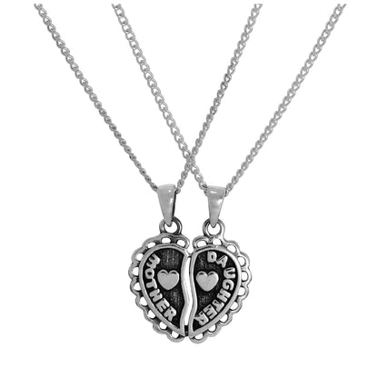 Sterling Silver Mother & Daughter Heart Double Pendant Necklace 16 - 24 Inches