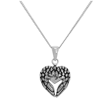 Sterling Silver Opening Angel Wings Heart Pendant with Little Heart Inside on Chain 14 - 32 Inches