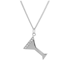 Sterling Silver & Clear CZ Crystal Cocktail Glass Pendant Necklace 16 - 24 Inches