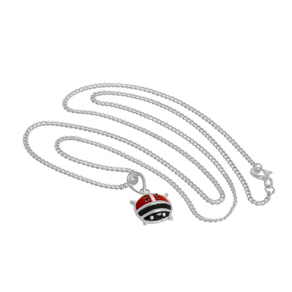 Large Sterling Silver & Coloured Enamel Ladybird Pendant Necklace 16 - 24 Inches