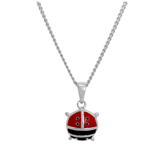 Large Sterling Silver & Coloured Enamel Ladybird Pendant Necklace 16 - 24 Inches