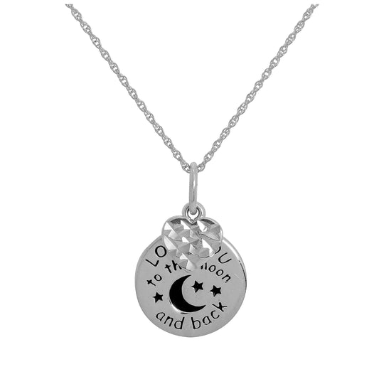 Sterling Silver Love You To The Moon & Back Necklace with Heart 14 - 22 Inches