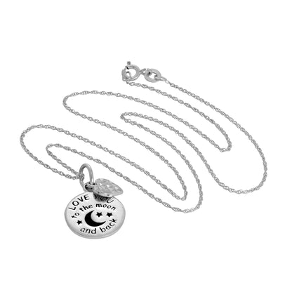 Sterling Silver Love You To The Moon & Back Necklace with Heart 14 - 22 Inches
