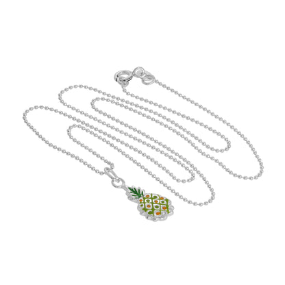Sterling Silver & Colourful Enamel Pineapple Pendant Necklace 14 - 22 Inches