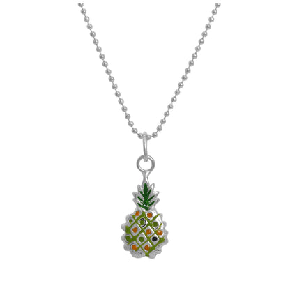 Sterling Silver & Colourful Enamel Pineapple Pendant Necklace 14 - 22 Inches
