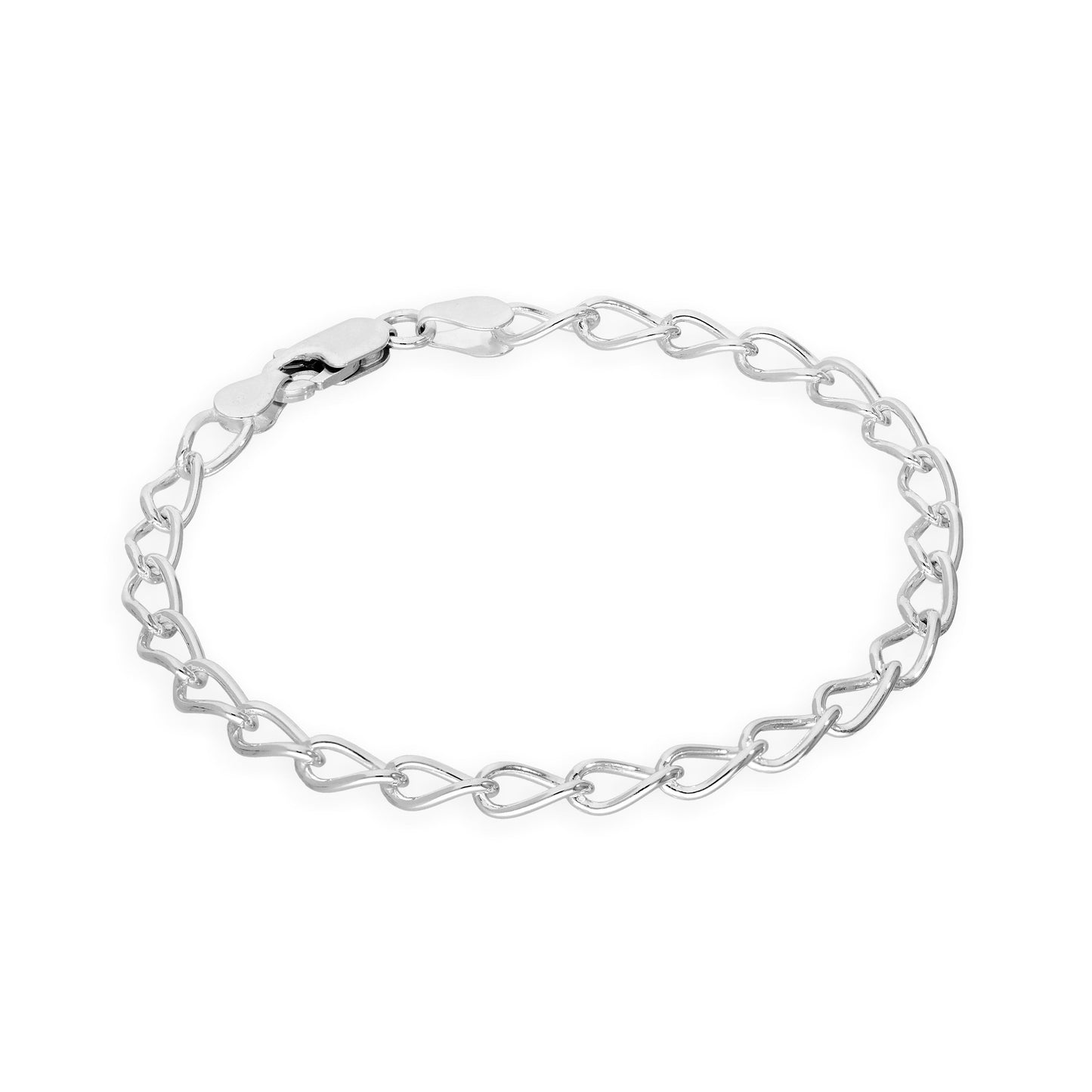 Sterling Silver Open 4mm Curb Charm Bracelet 6 - 8 Inches