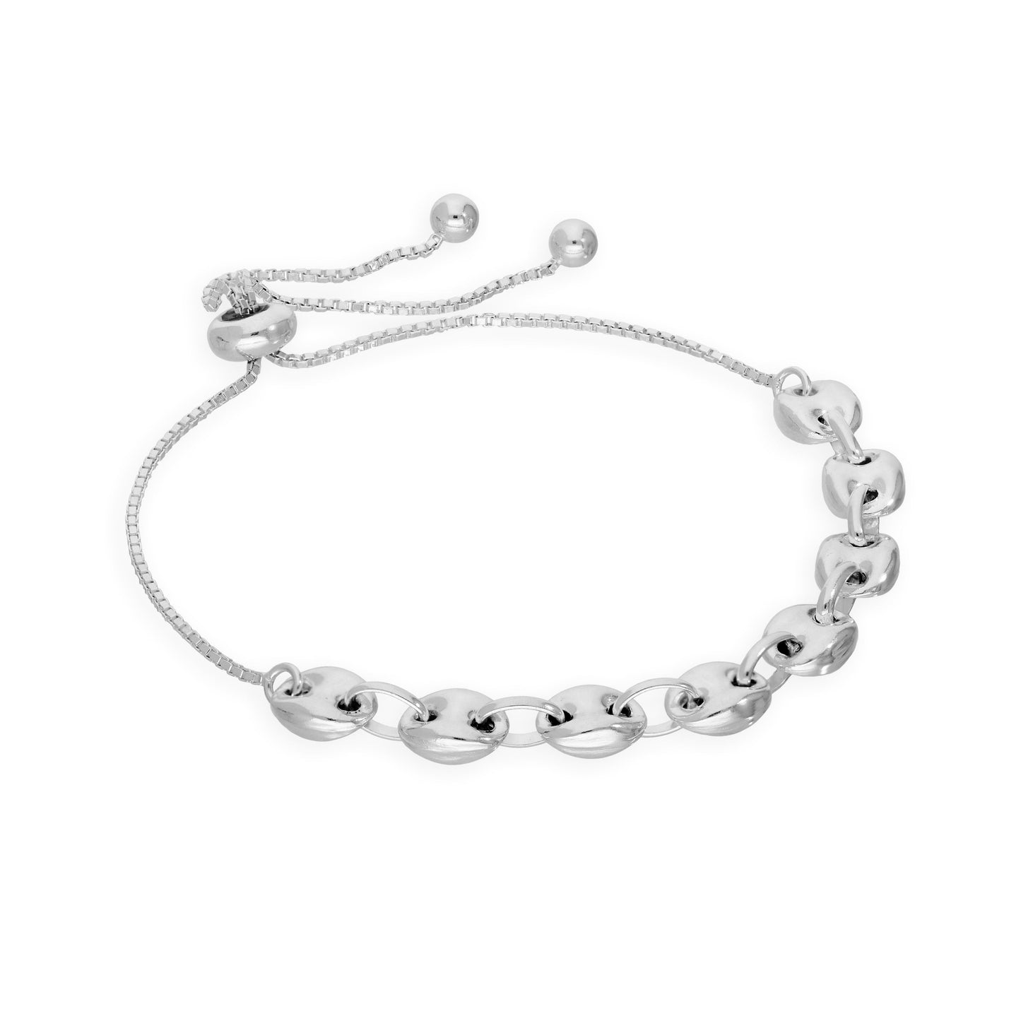 Sterling Silver Adjustable 10 Inch Bracelet w Box Chain & Beads