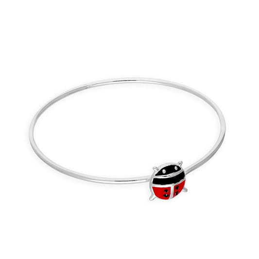 Sterling Silver Baby 46mm Hook & Eye Kids Ladybird Bangle