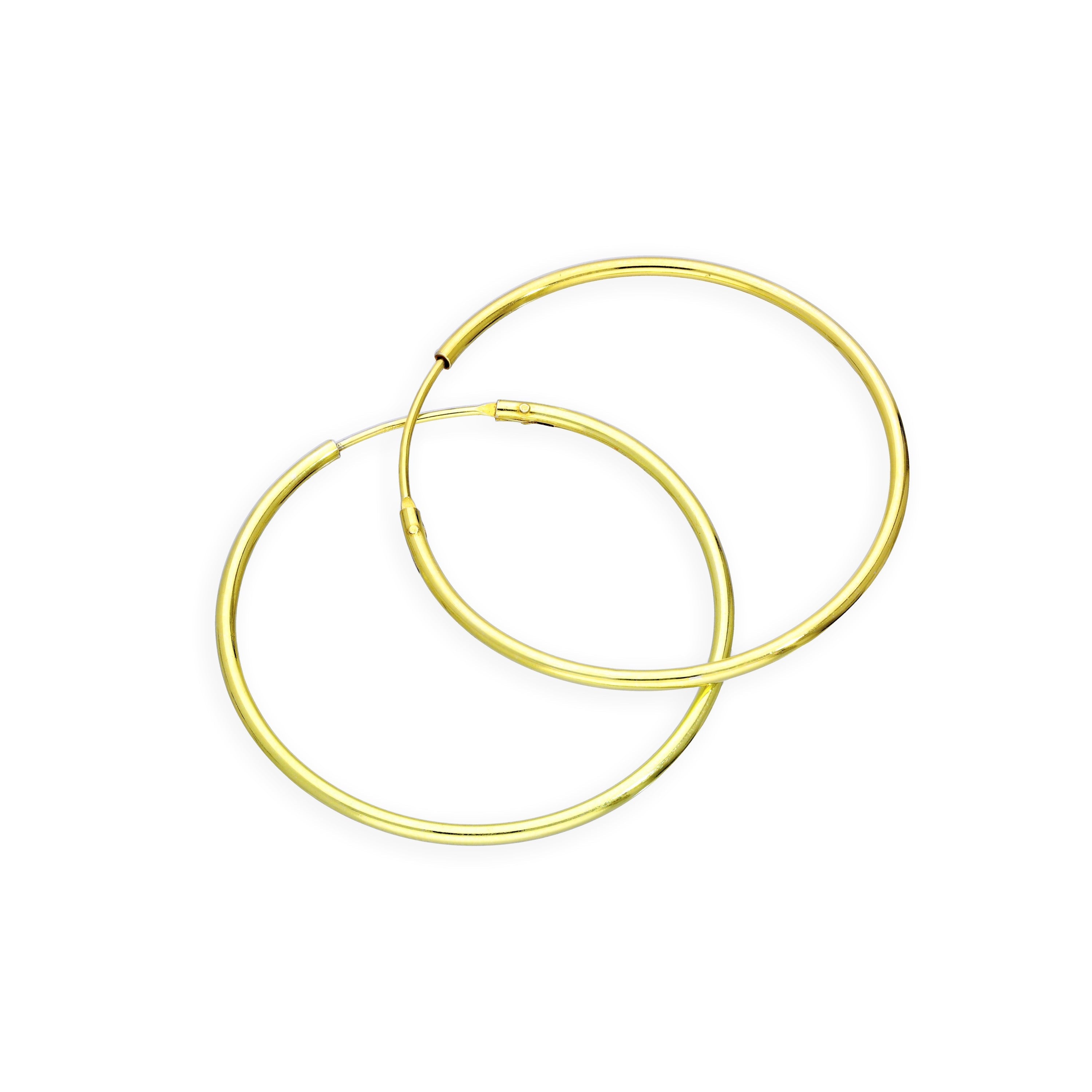 Gold Plated Sterling Silver Hoop Sleeper Earrings - 8mm - 35mm