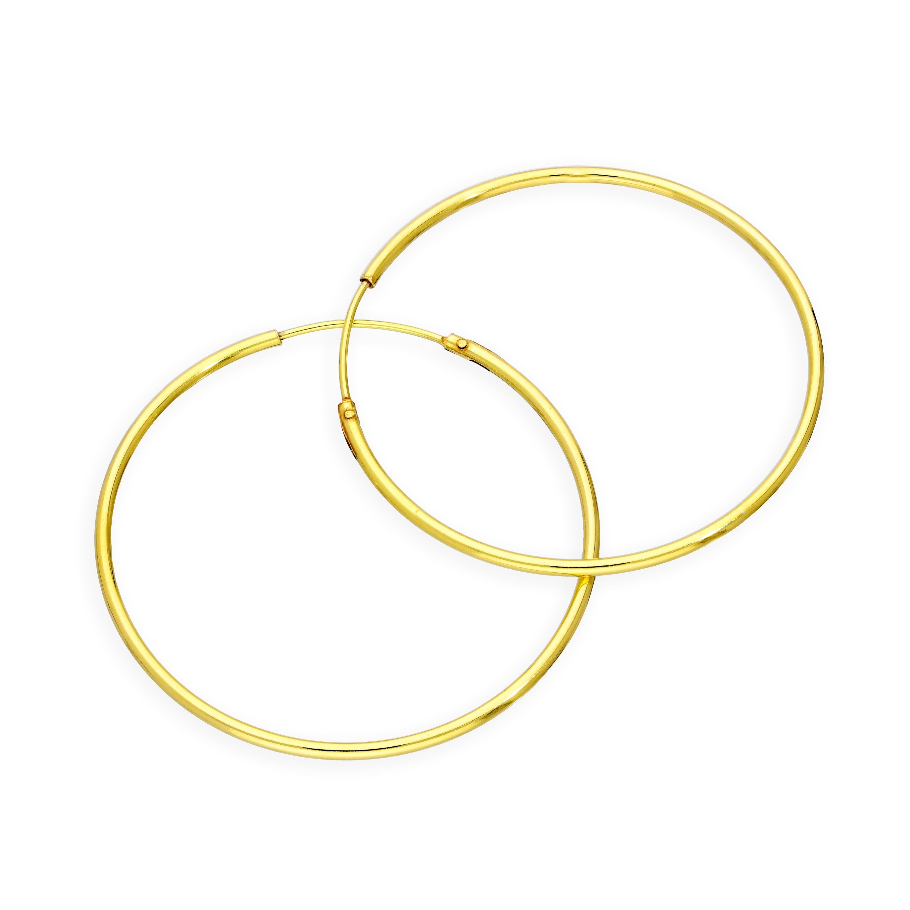 Gold Plated Sterling Silver Hoop Sleeper Earrings - 8mm - 35mm