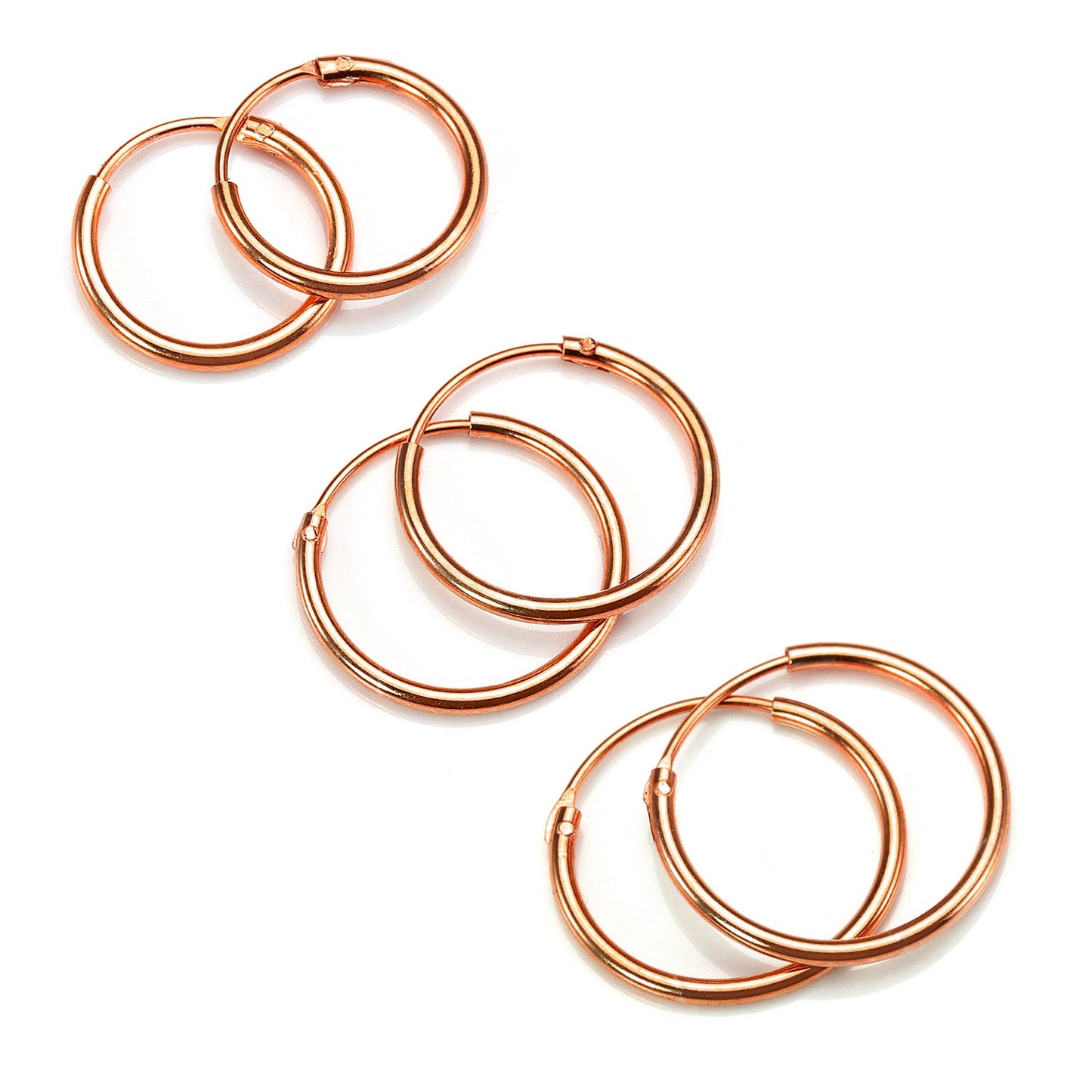 Rose Gold Plated Sterling Silver Lightweight Sleeper Hoops 8mm - 35mm