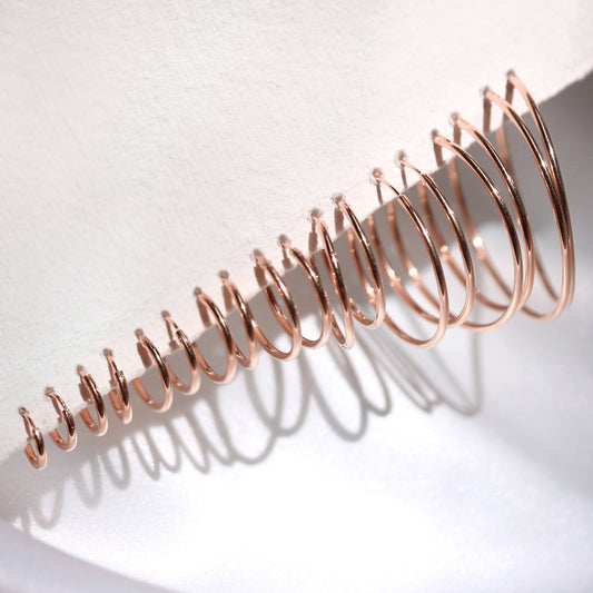 Rose Gold Plated Sterling Silver Lightweight Sleeper Hoops 8mm - 35mm