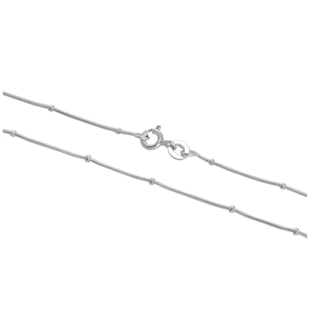 Sterling Silver 1mm Beaded Snake Chain 16 - 24 Inches