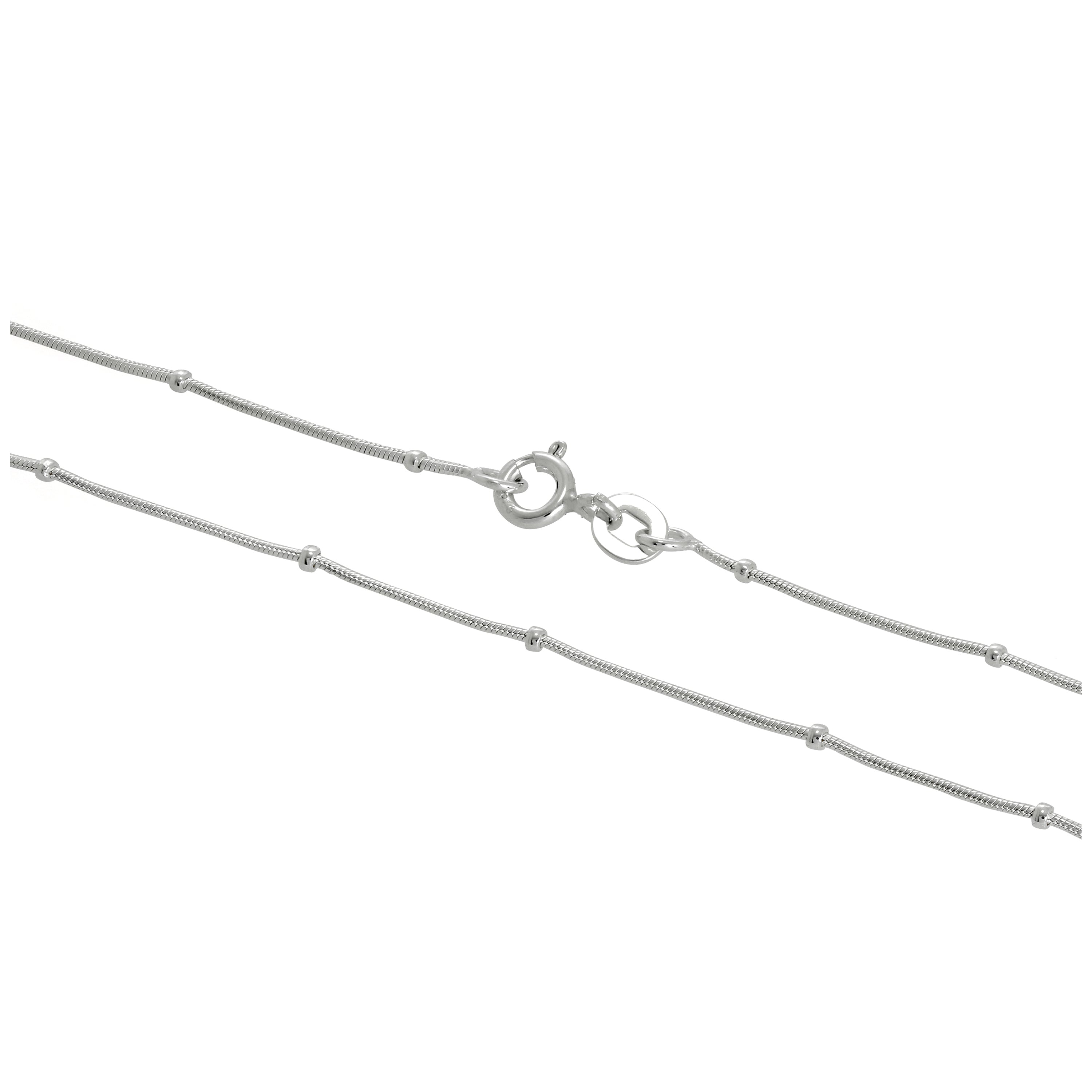 Sterling Silver 1mm Beaded Snake Chain 16 - 24 Inches