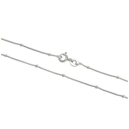 Sterling Silver 1mm Beaded Snake Chain 16 - 24 Inches