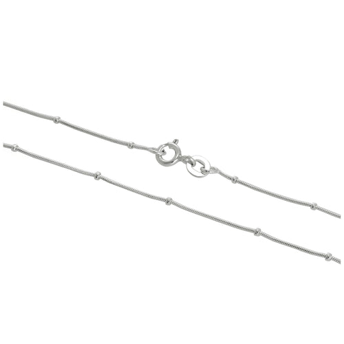 Sterling Silver 1mm Beaded Snake Chain 16 - 24 Inches