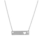 Sterling Silver 17 Inch Necklace with Engravable Bar & Heart