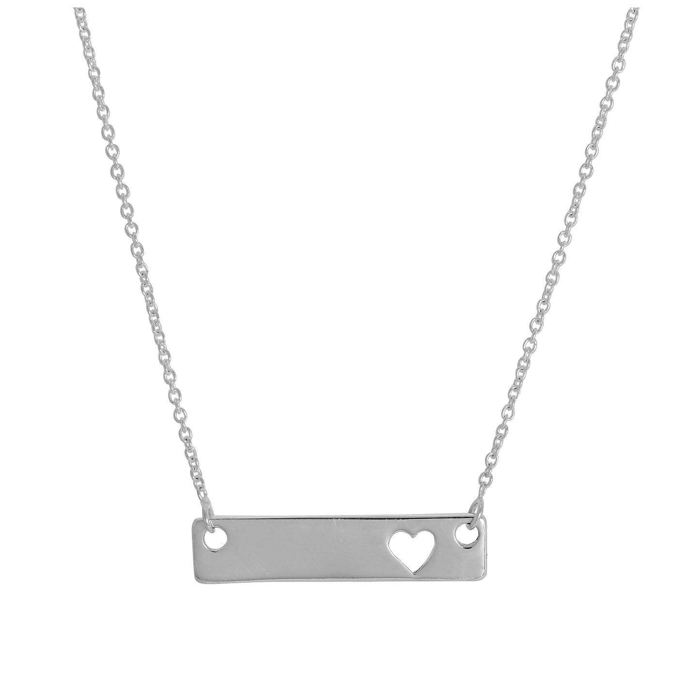 Sterling Silver 17 Inch Necklace with Engravable Bar & Heart