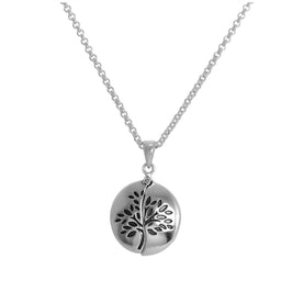 Sterling Silver Opening Round Family Tree Pendant on 18 Inch Chain