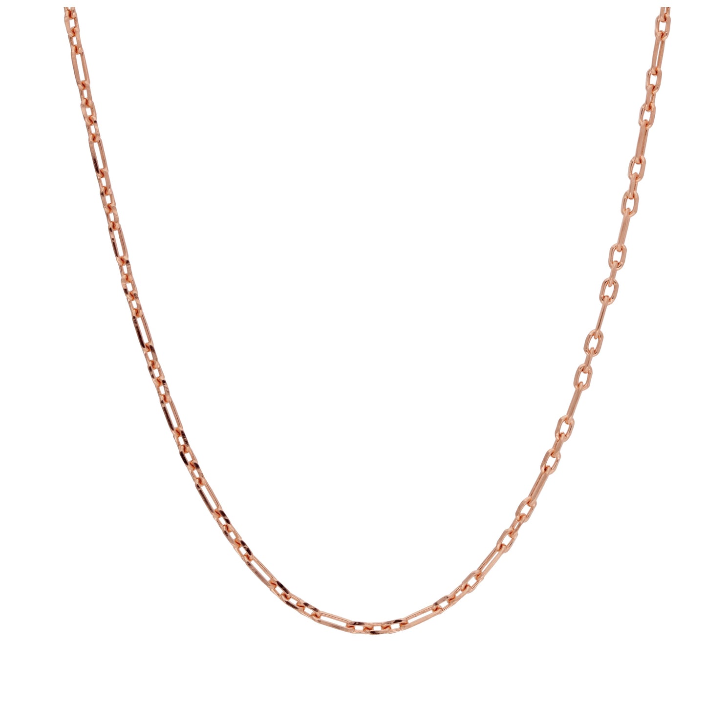 Rose Gold Plated Sterling Silver 2mm Curb Rounded Figaro Chain 16 - 24 Inches