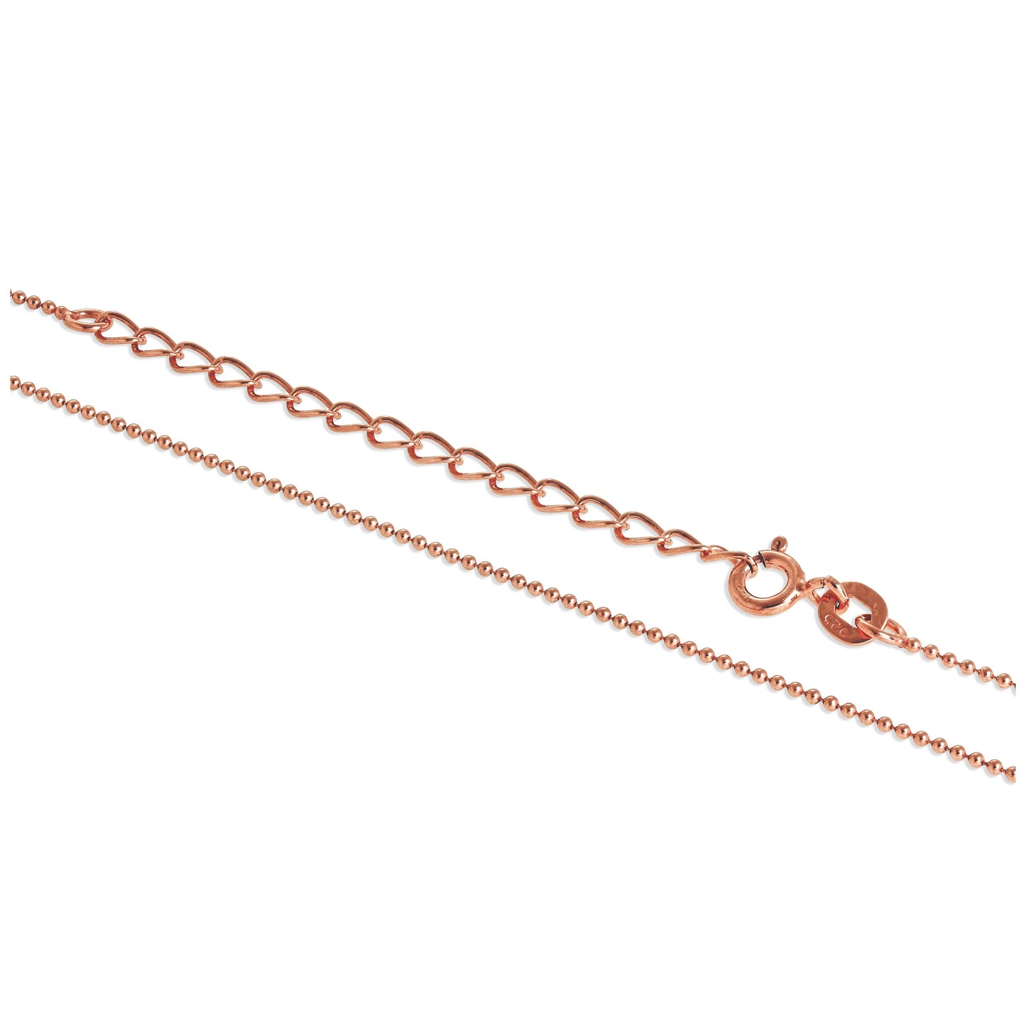 Rose Gold Plated Sterling Silver 1mm Bead Chain 16 + 2 Inches