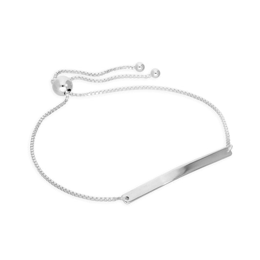 Sterling Silver Adjustable Bracelet with Curved Engravable Bar