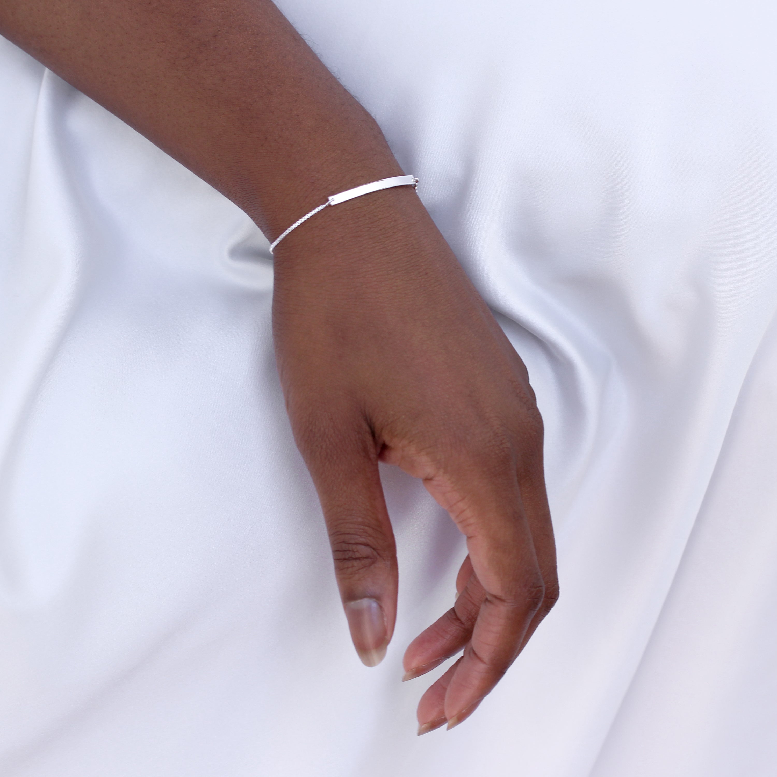 Sterling Silver Adjustable Bracelet with Curved Engravable Bar