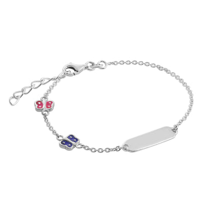 Sterling Silver & Coloured Enamel Butterflies Ladies ID Bracelet 7 Inches