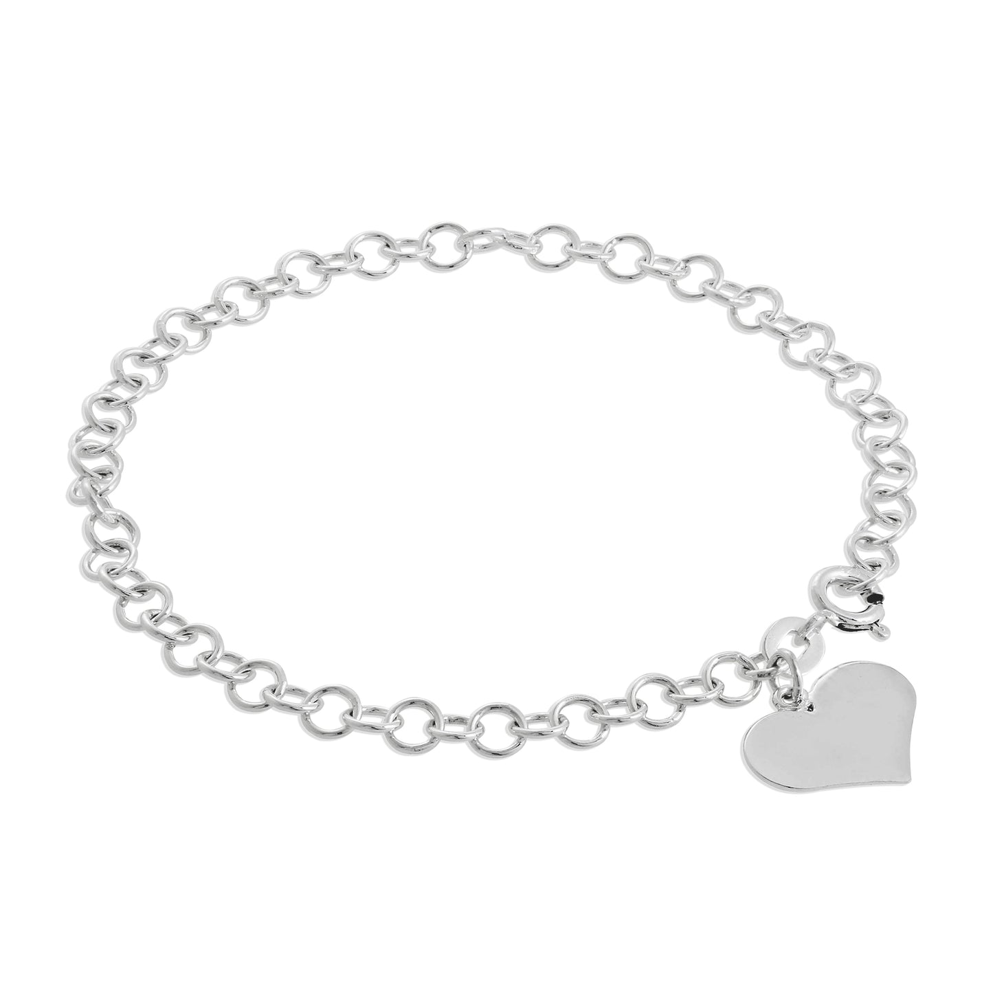 Sterling Silver 4mm Curb Cable Bracelet with Engravable Heart Charm 7 Inches