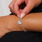Sterling Silver 4mm Curb Cable Bracelet with Engravable Heart Charm 7 Inches
