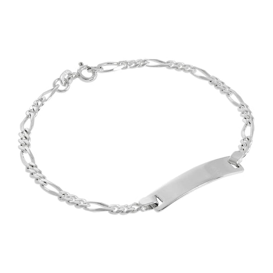 Sterling Silver 3mm Curb Womens Figaro ID Bracelet 7 Inches